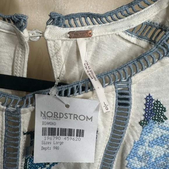Free People White Top with Blue Embroidery - Picture 7 of 11